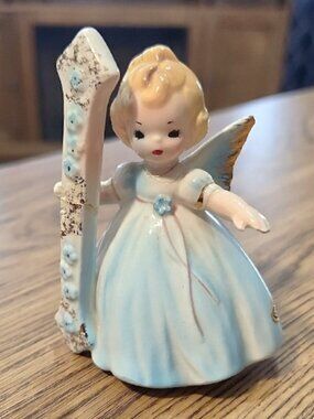 Josef Originals Japan 1st birthday girl ceramic doll blue gold angel wings 1
